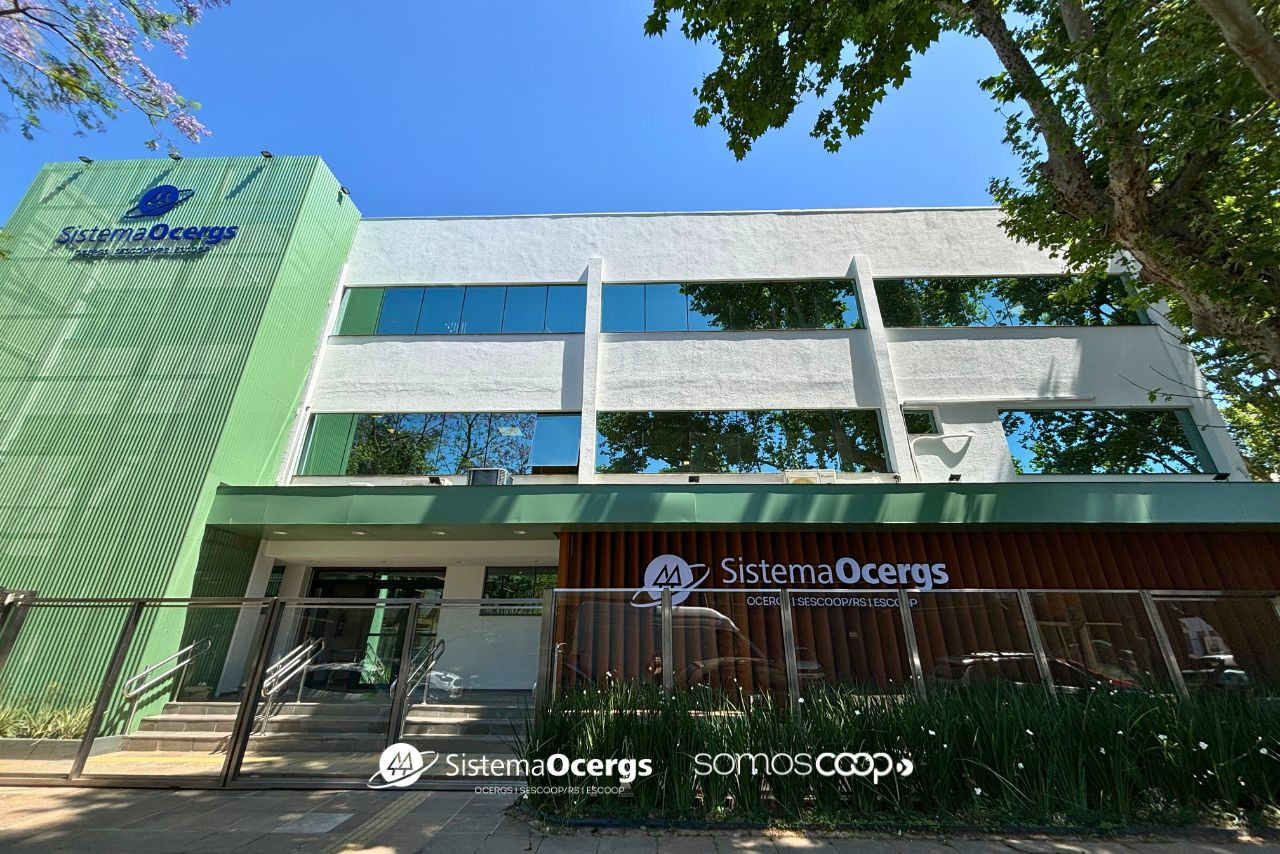 Sede do Sistema Ocergs, em Porto Alegre, que abriga as três frentes integradas de apoio ao cooperativismo gaúcho: Ocergs, Sescoop/RS e Escoop.