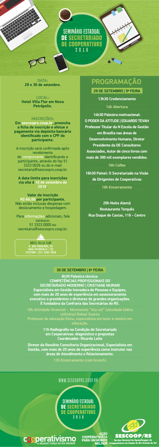 Inscrições para o Seminário Estadual de Secretariado de Cooperativas encerram nesse domingo